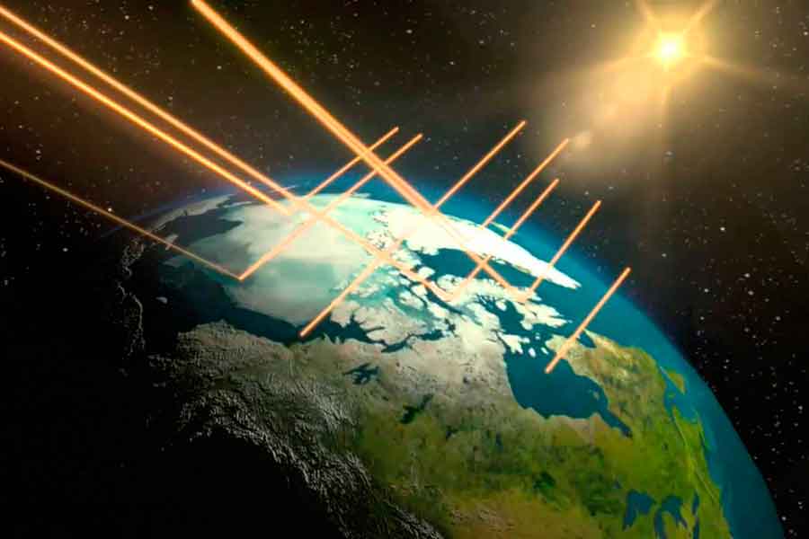 Representación del albedo artificial y la reflexión de la radiación solar sobre la Tierra.