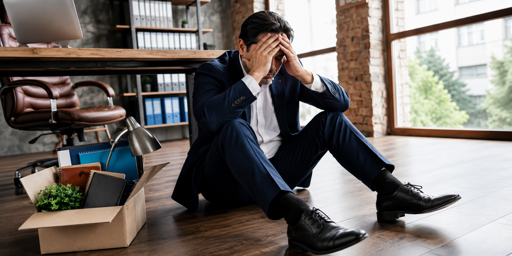Ejecutivo preocupado tras una reestructuración corporativa que representa la desaparición del rol de Chief Sustainability Officer.