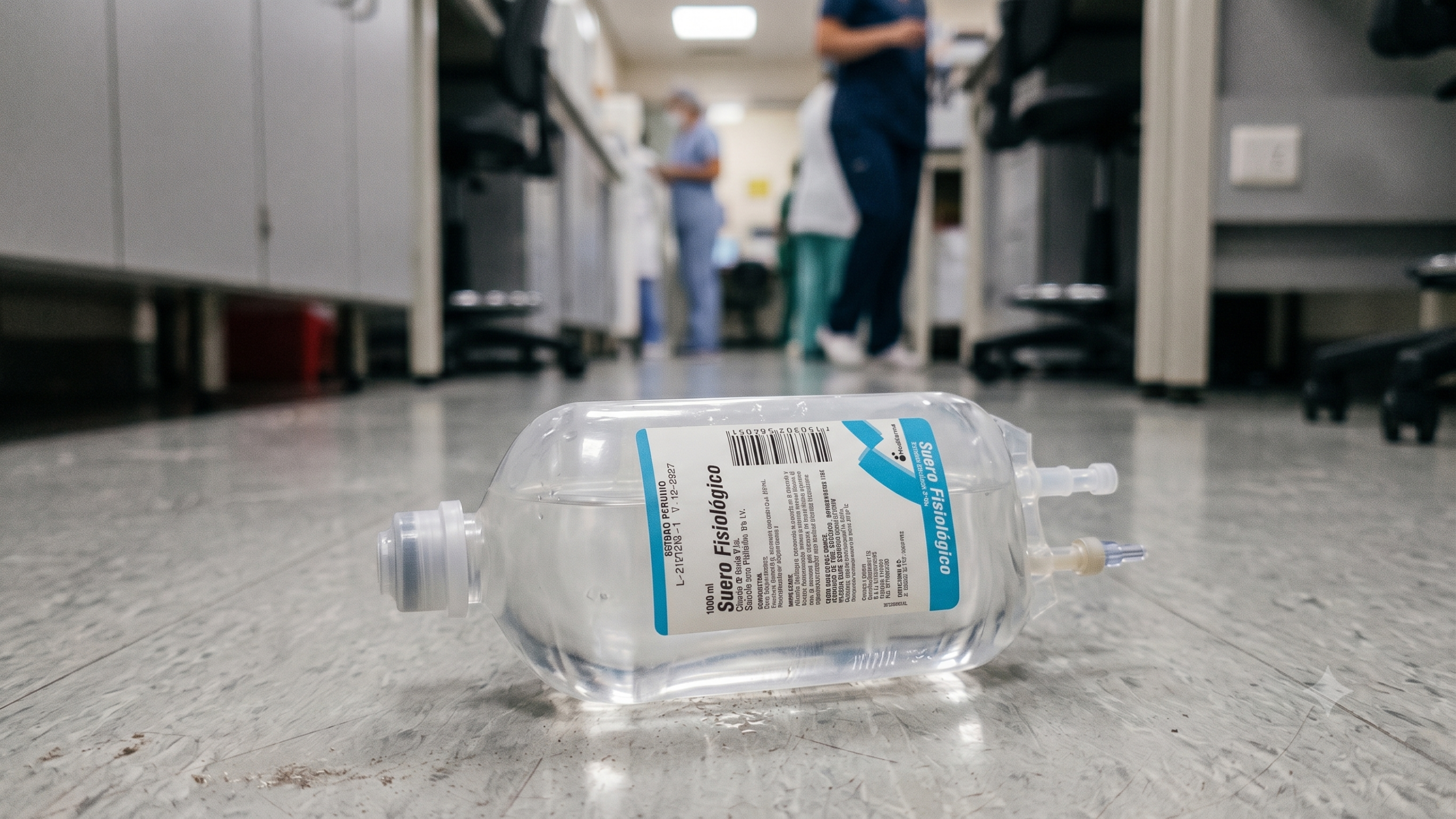 Suero fisiológico defectuoso de Medifarma en un entorno hospitalario